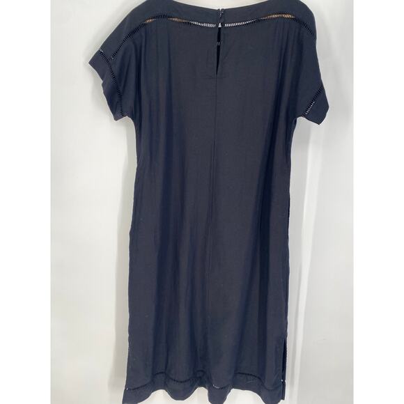 Ann Taylor Dress Small Black Linen Lace Classic Traditional Coastal Oversized - Picture 2 of 8